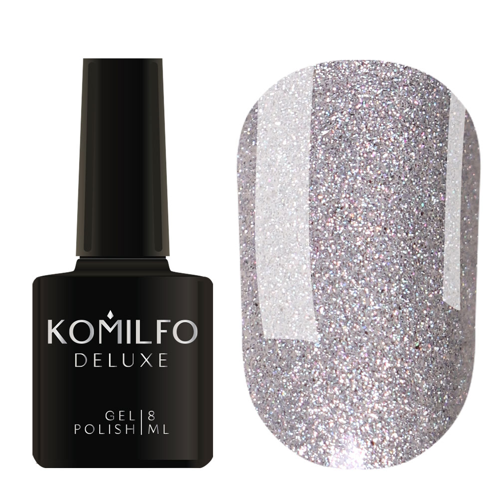 Gel Polish Komilfo DeLuxe Series G008 (silver with holographic glitter), 8 ml 1