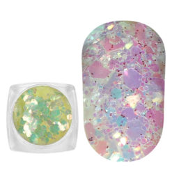 Komilfo photochromic sequins MIX-005, mix sizes, (yellow/green photochrome), 2.5 g