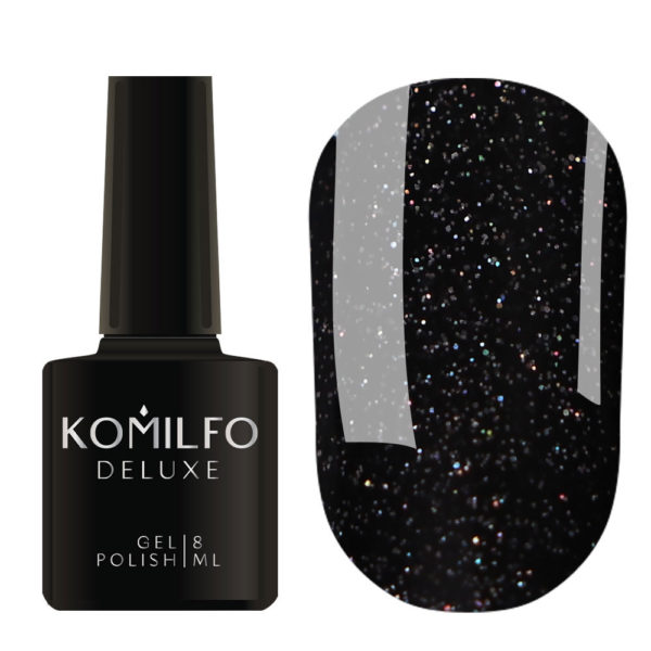 Гель-лак Komilfo DeLuxe Series №G027 (черный с голографическими блестками), 8 мл 2