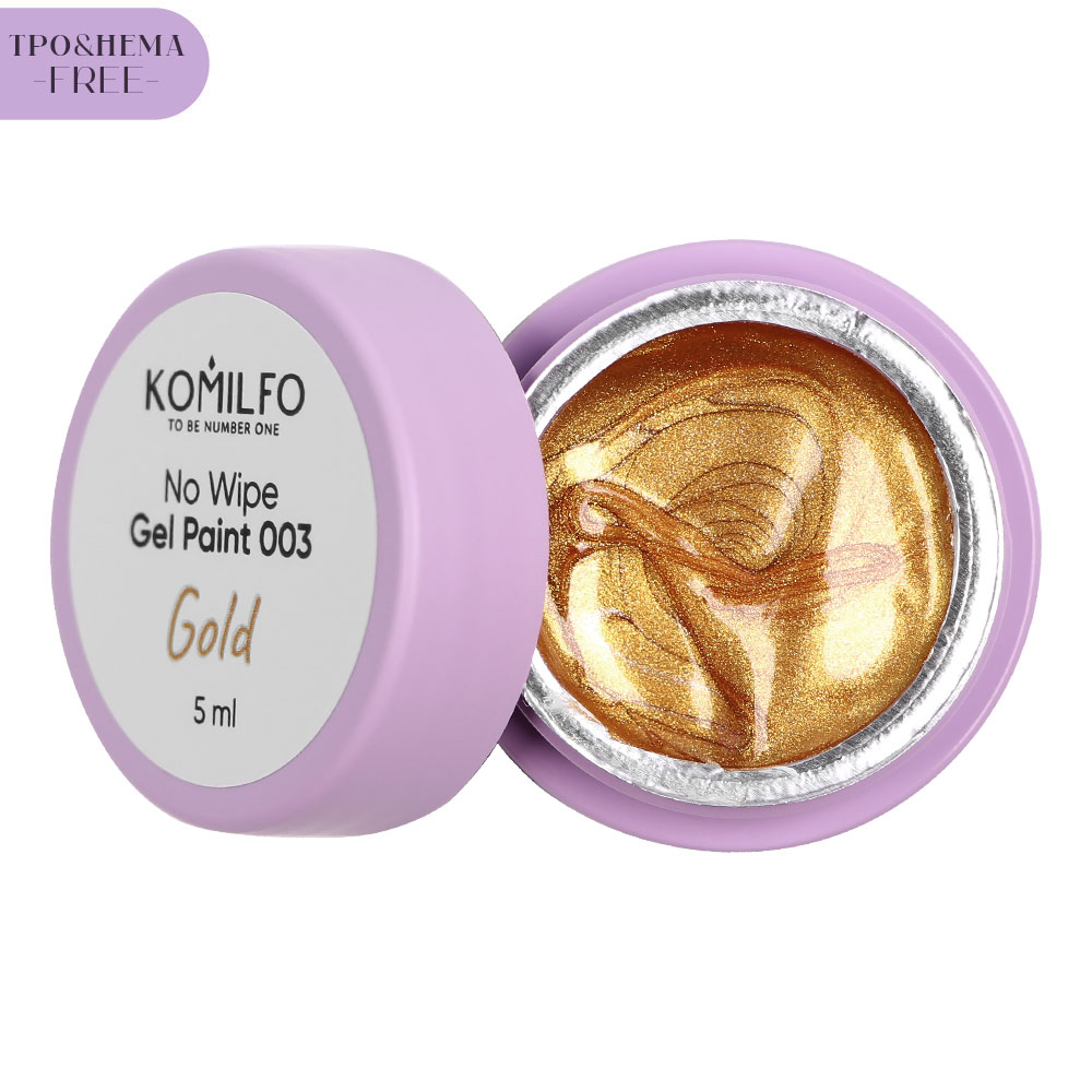 Komilfo No Wipe Gel Paint Gold 003 HEMA/TPO free, Гель-фарба БЕЗ липкого шару, 5 мл 1